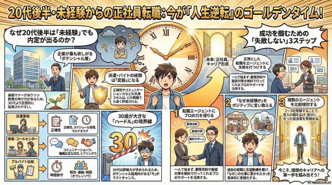【20代後半】未経験の転職は手遅れ？成功への3つの秘訣とおすすめエージェント3選を紹介！