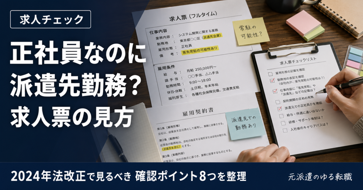 【求人票の見方】正社員なのに派遣先勤務？2024年法改正後の確認ポイント8つを解説！